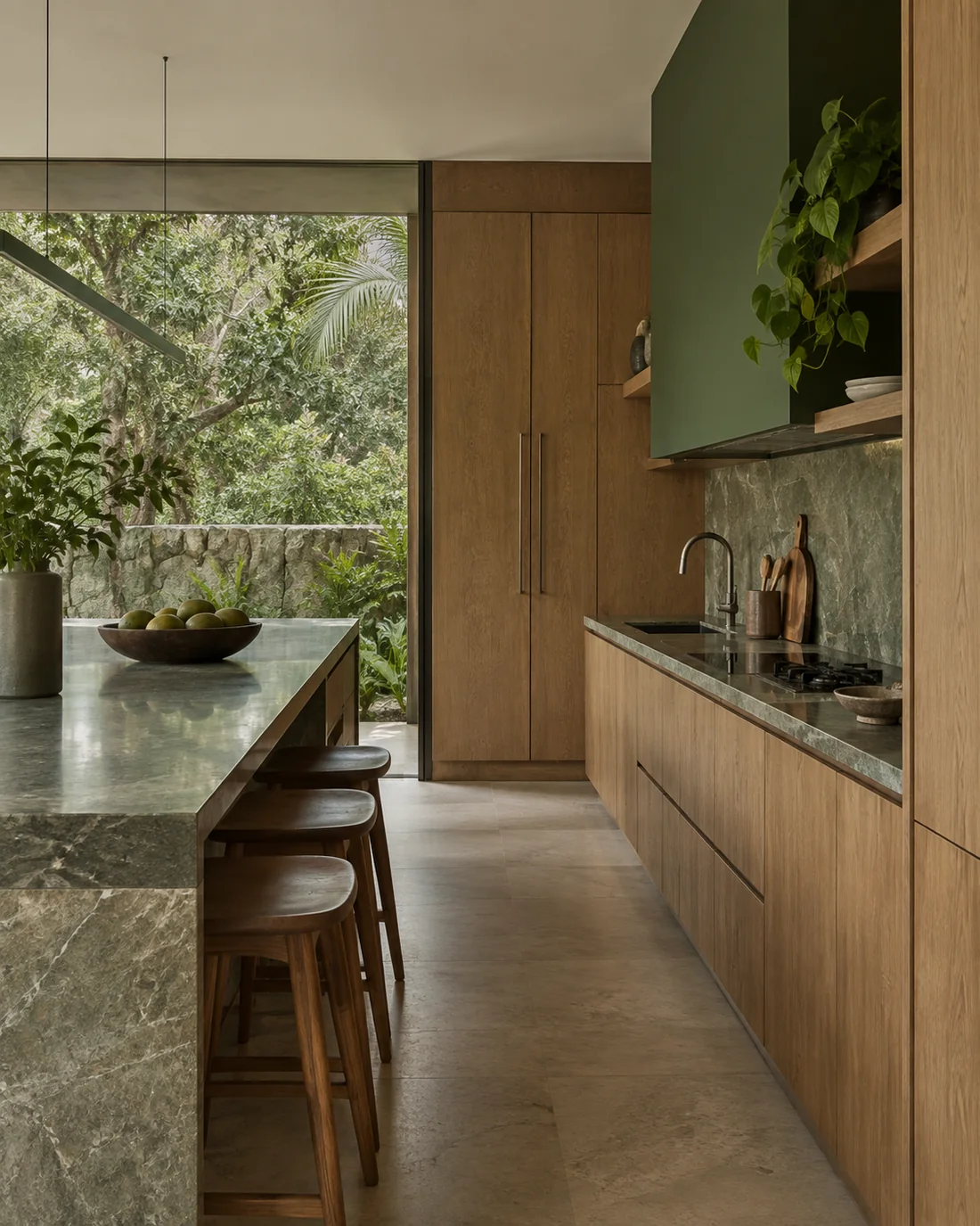 Cozinha contemporânea com armários de madeira